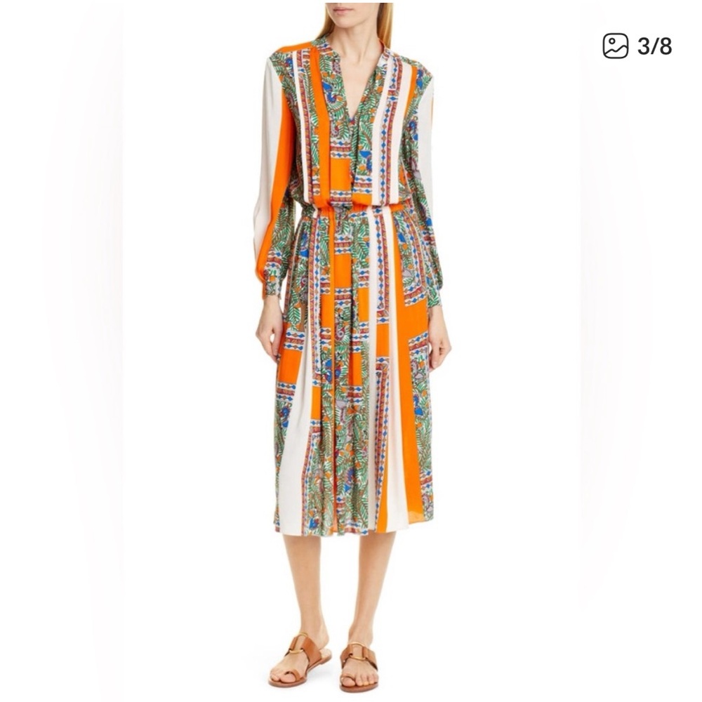Tory Burch Orange, Green & White Printed Maxi Dress